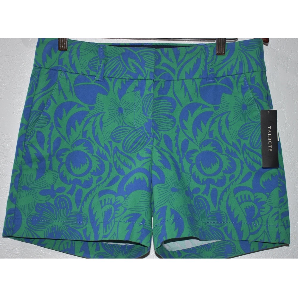 Talbots 4 Daily Short Blue Green Tropical Floral Print Cotton Stretch Shorts